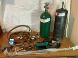 Gas welding equipment with oxygen and acetylene cylinders - thumbnail 1 of 5