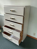 White wooden five-drawer dresser. - thumbnail 3 of 4