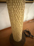 mid-century modern style table lamp featuring a textured, woven base - thumbnail 2 of 3