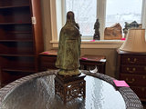 Bronze Chinese scholar with scroll on a carved wooden stand - thumbnail 5 of 11