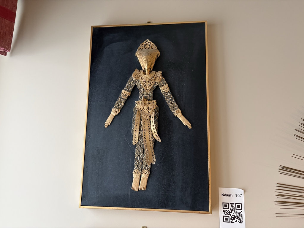 Chinese framed metal-lace figure with coin-dress - image 1 of 6