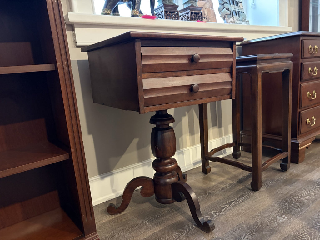 Antique dark wood console table with two drawers - image 7 of 7