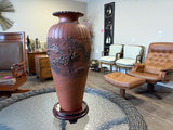 Terracotta vase with dragon relief on wooden stand - thumbnail 3 of 9