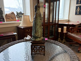 Bronze Chinese scholar with scroll on a carved wooden stand - thumbnail 4 of 11