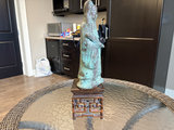 Bronze Chinese scholar with scroll on a carved wooden stand - thumbnail 6 of 11