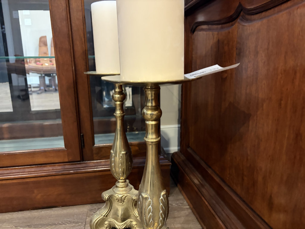 Pair of Ornate Brass Candlesticks with Candles - image 3 of 5