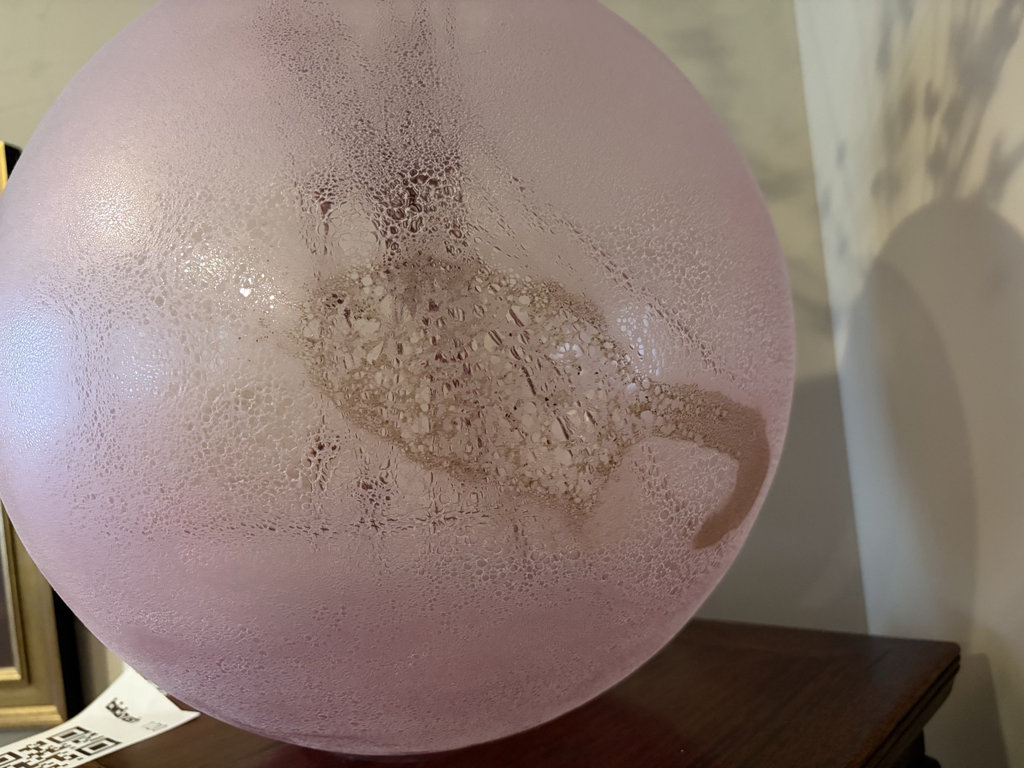 Pink frosted glass sphere vase with twig arrangement - image 2 of 4