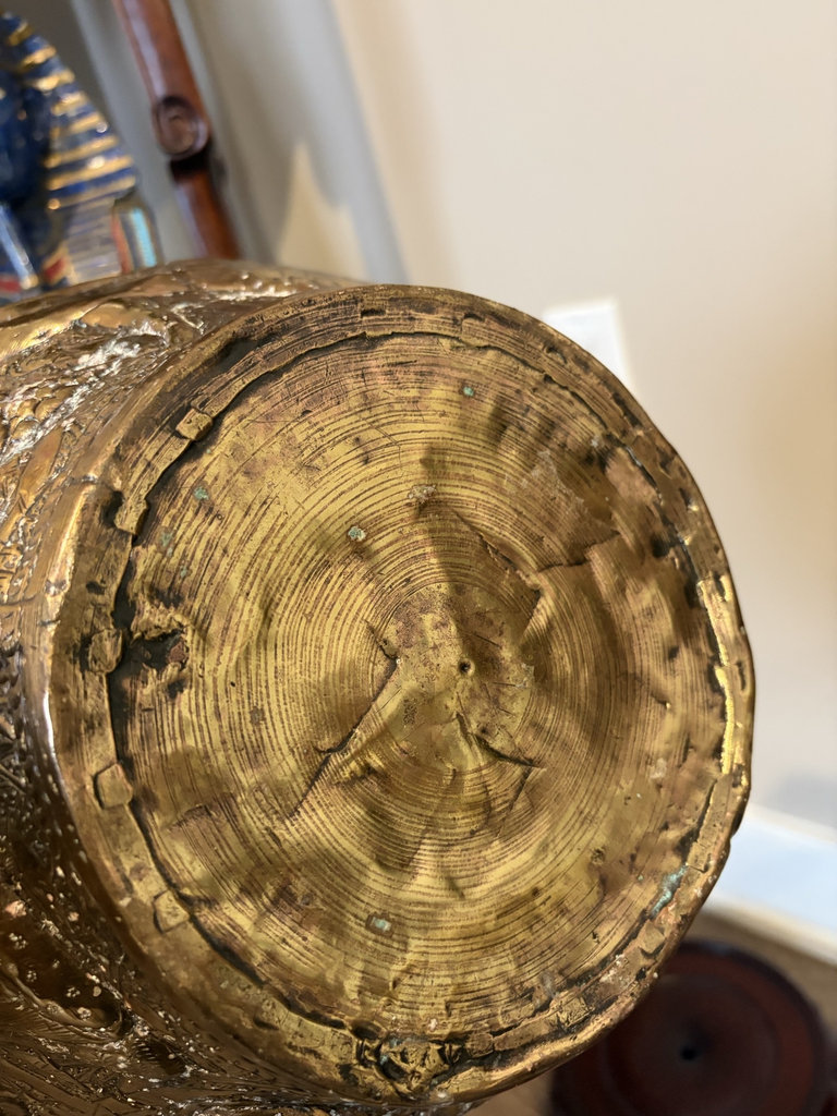 Ornate Brass Planter on Wooden Stand - image 5 of 6