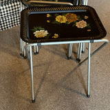 Vintage folding chairs with floral-printed seats and wood-pattern backs - thumbnail 4 of 8
