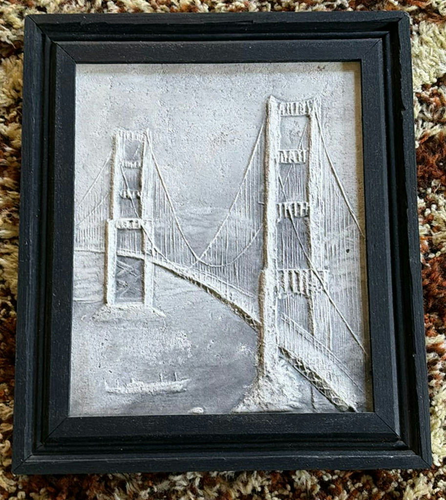Framed plaster relief of a suspension bridge - image 1 of 4
