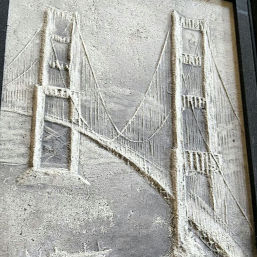 Framed plaster relief of a suspension bridge - image 2 of 4