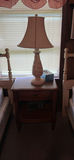 End table with ornate lamp and vintage radio - thumbnail 1 of 7