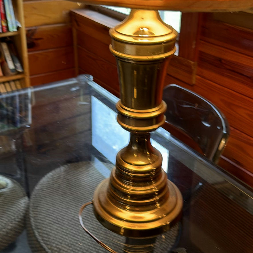 Brass table lamp with pleated shade and multi-head brass floor lamp - image 2 of 6