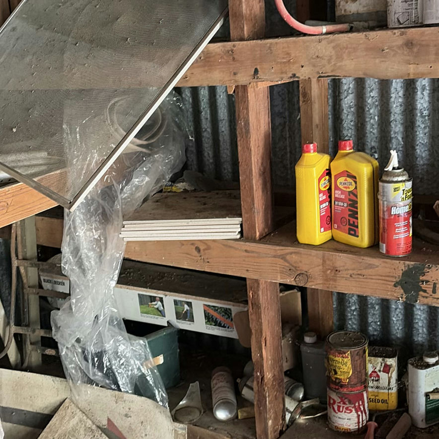 Cluttered shed with microwave, cabinets, screens and miscellaneous hardware - image 6 of 7