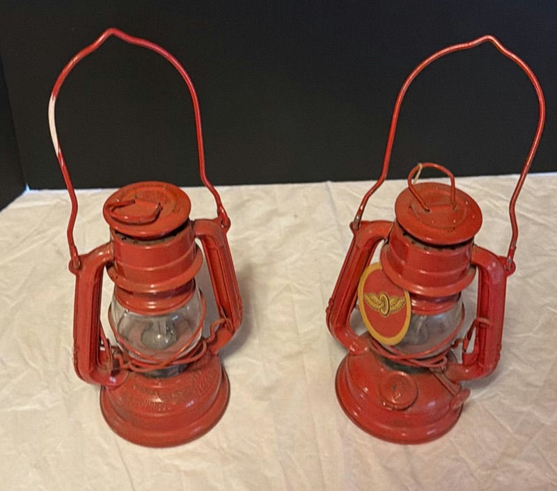 Pair of red vintage Winged Wheel lanterns - image 1 of 7