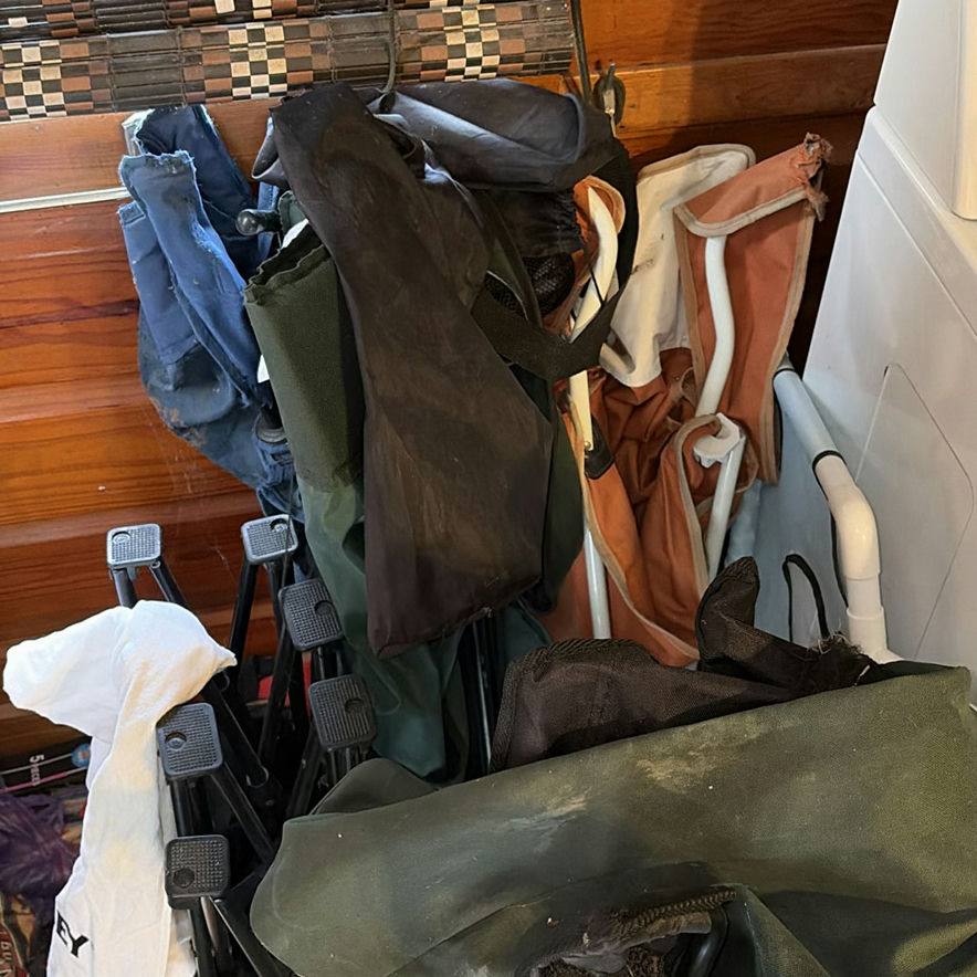 Stacked Folding Camping Chairs with Bags and Gear - image 3 of 5