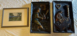 Framed Landscape Print and Two Wooden Relief Panels - thumbnail 1 of 9