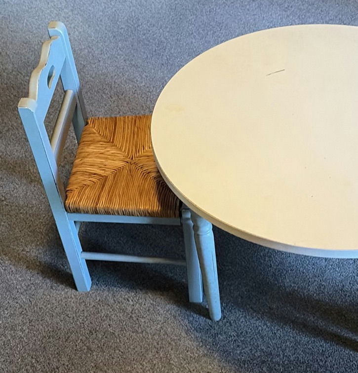 Child-sized round table with two woven-seat chairs - image 2 of 8