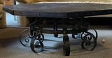 Slate-topped octagonal coffee table with wrought-iron scroll base - thumbnail 2 of 7