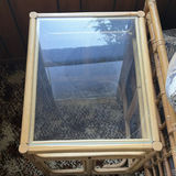2 Bamboo Rattan Glass-Top Side Tables and Palm-Print Sofa with Orange Cushions - thumbnail 2 of 13