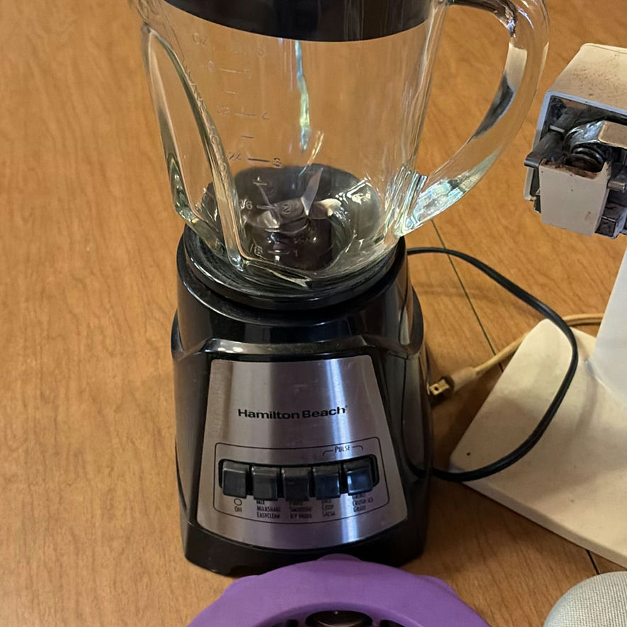 Blender, automatic can opener, purple circular device with dice, and assorted small electronics - image 3 of 7