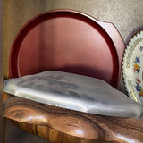 Vintage floral porcelain plates with red center, Daher Decorated Ware plate, and wooden two-compartment serving tray - thumbnail 3 of 8