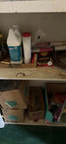 Box of plastic forks and cleaning supplies with miscellaneous household items - thumbnail 1 of 7