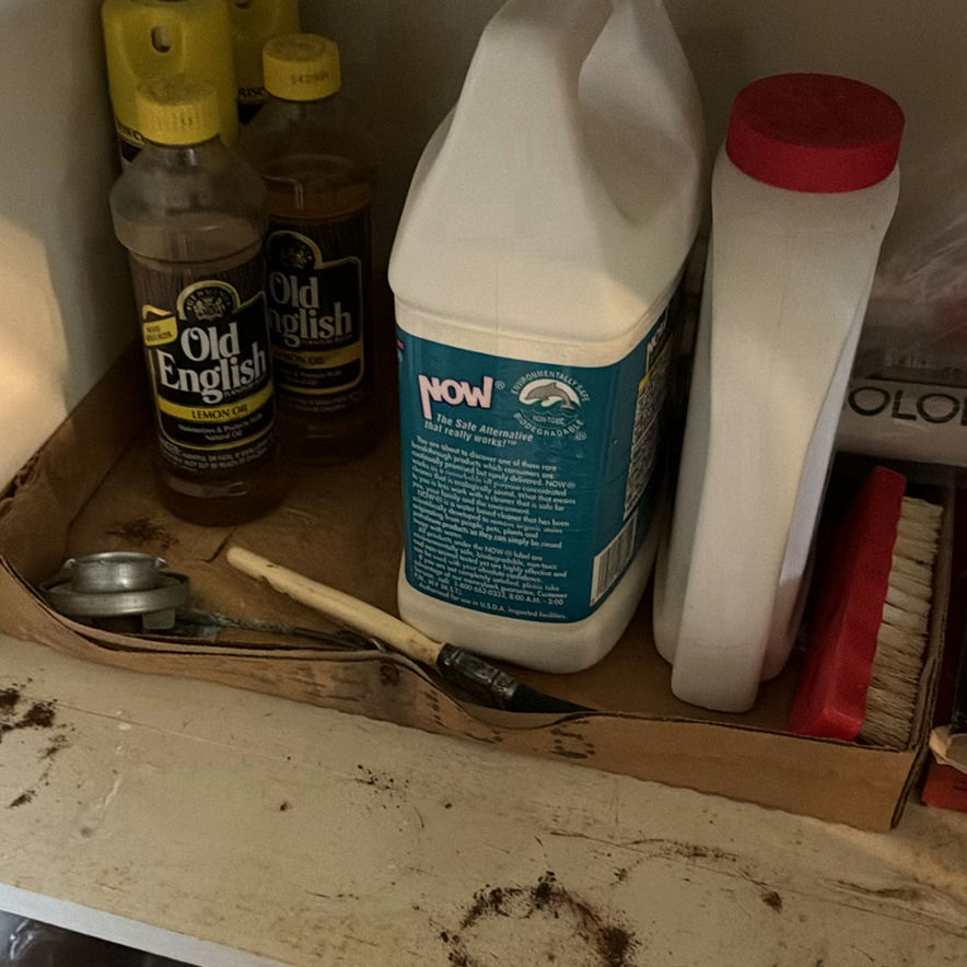 Box of plastic forks and cleaning supplies with miscellaneous household items - image 3 of 7