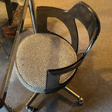Glass-top dining table with four chrome-and-black swivel chairs - thumbnail 3 of 8