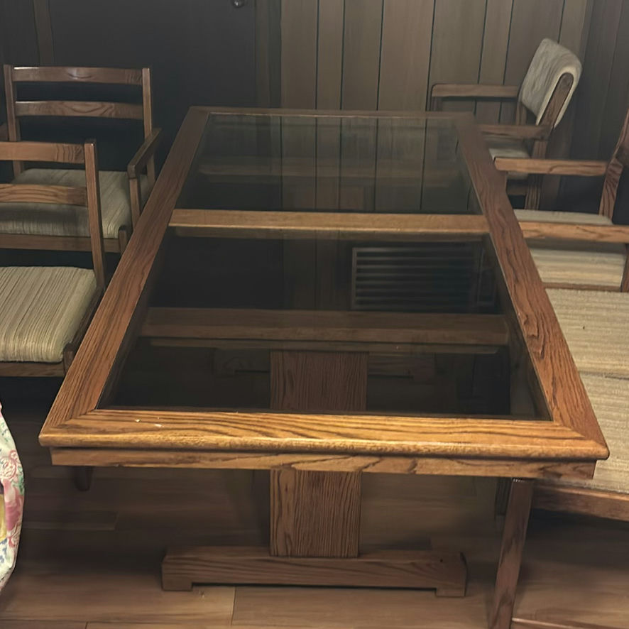 Wooden chairs with glass-top coffee table - image 8 of 10