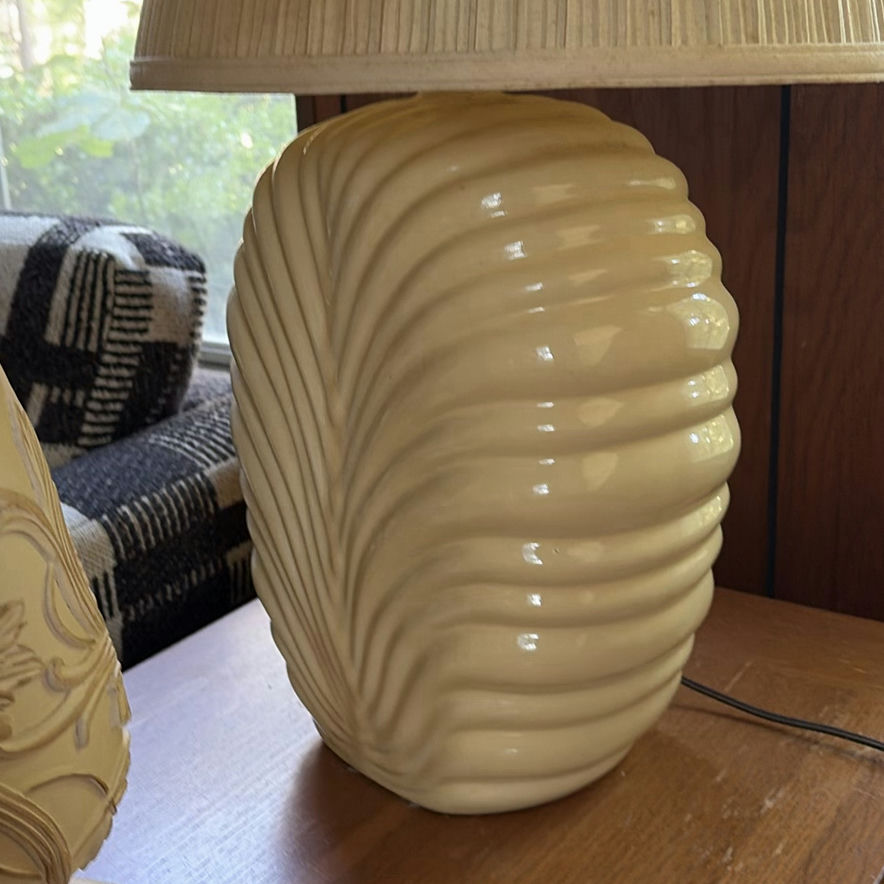 Two Cream-Colored Table Lamps with Distinct Bases - image 4 of 5