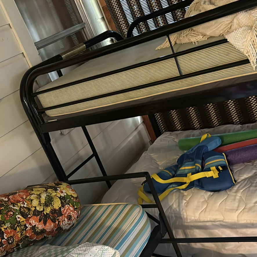 Two-tier black metal bunk beds with mattresses - image 2 of 7