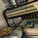 Two-tier black metal bunk beds with mattresses - thumbnail 2 of 7