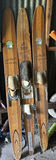 Set of three vintage wooden skis with bindings - thumbnail 1 of 4