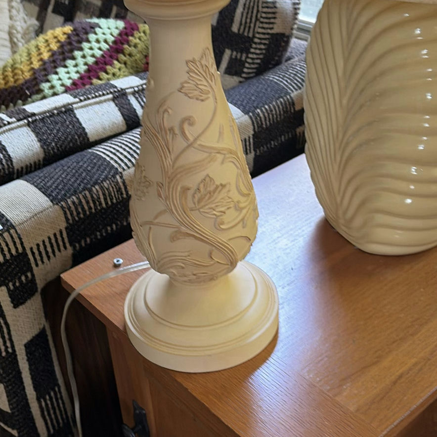 Two Cream-Colored Table Lamps with Distinct Bases - image 3 of 5