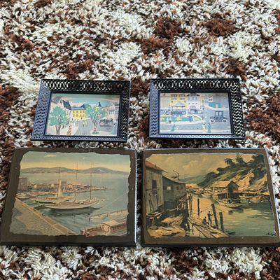 Set of Four Framed Vintage Coastal and Street Scene Art Prints - Image 1 of 5