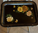 Vintage folding chairs with floral-printed seats and wood-pattern backs - thumbnail 2 of 8