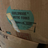 Box of plastic forks and cleaning supplies with miscellaneous household items - thumbnail 5 of 7