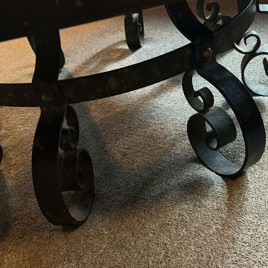 Slate-topped octagonal coffee table with wrought-iron scroll base - image 7 of 7