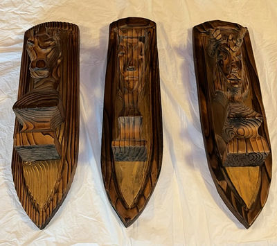 Three carved wooden wall plaques with bust reliefs - Image 1 of 6