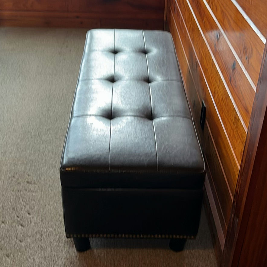 Black leather tufted ottoman bench - image 4 of 4