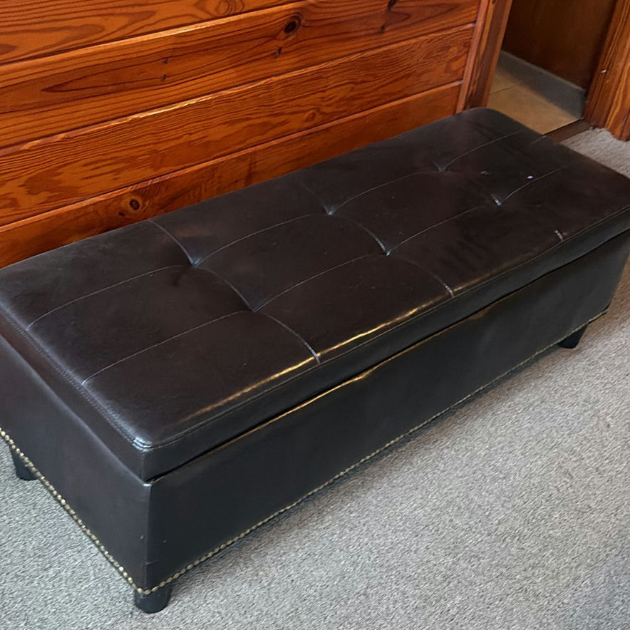 Black leather tufted ottoman bench - image 2 of 4