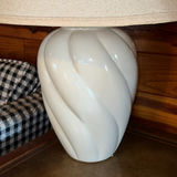 2 Twisted white ceramic lamps on 2 wooden end tables - thumbnail 5 of 8