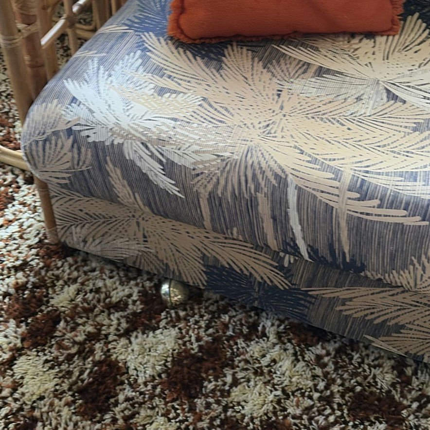 2 Bamboo Rattan Glass-Top Side Tables and Palm-Print Sofa with Orange Cushions - image 9 of 13