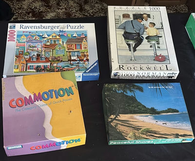 Assorted Jigsaw Puzzles, Board Game, and Wooden Block Set - Image 1 of 8